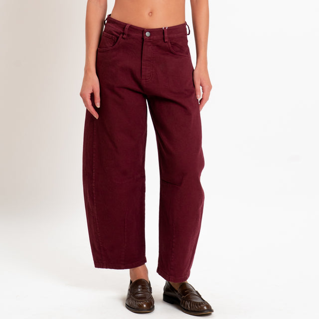 Motel-Pantalone cinque tasche barrel fit drill elasticizzato - vino