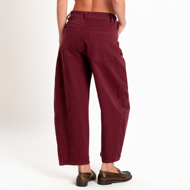 Motel-Pantalone cinque tasche barrel fit drill elasticizzato - vino