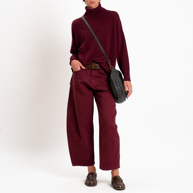 Motel-Pantalone cinque tasche barrel fit drill elasticizzato - vino