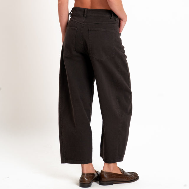 Motel-Pantalone cinque tasche barrel fit drill elasticizzato - moro