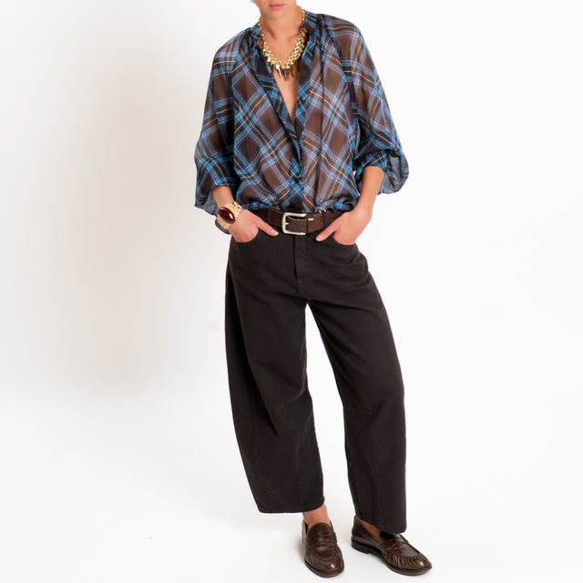 Motel-Pantalone cinque tasche barrel fit drill elasticizzato - moro