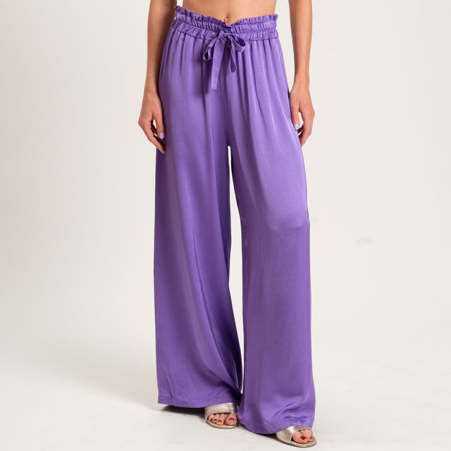 Motel-Pantalone in satin con coulisse - glicine