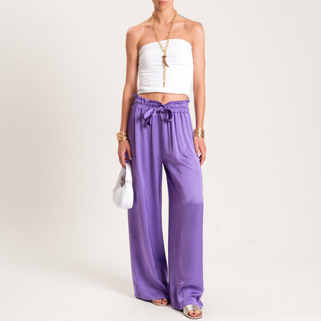 Motel-Pantalone in satin con coulisse - glicine