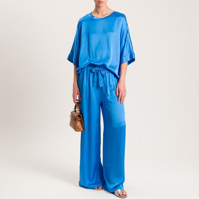 Motel-Pantalone in satin con coulisse - azzurro