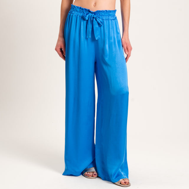 Motel-Pantalone in satin con coulisse - azzurro