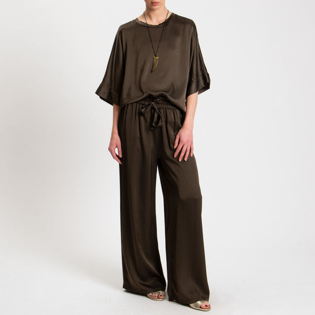 Motel-Pantalone in satin con coulisse - cioccolato