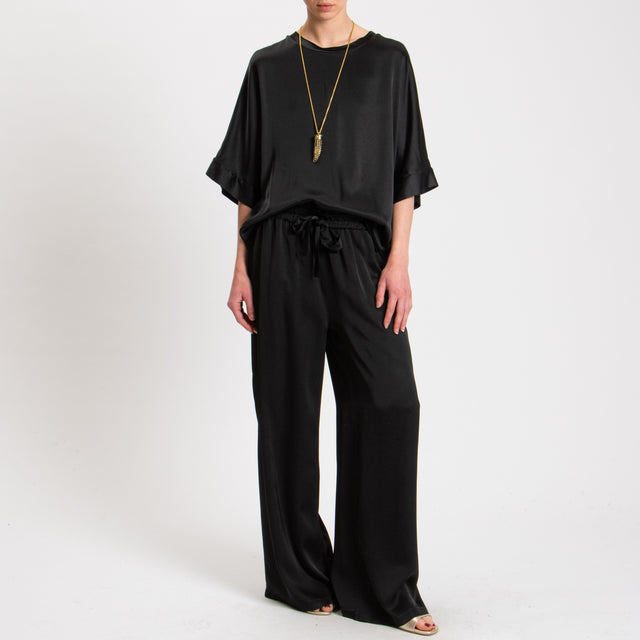 Motel-Pantalone in satin con coulisse - nero