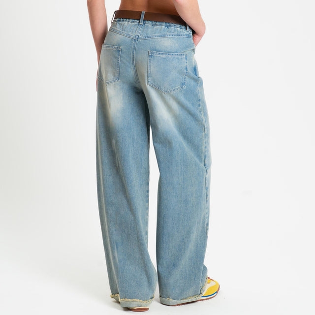 Motel-Jeans wide leg con cintura elastico dietro - denim