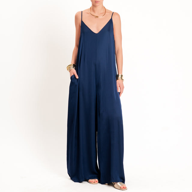 Motel-Tuta satin bretelle regolabili - Blu