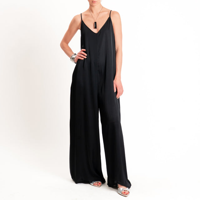 Motel-Tuta satin bretelle regolabili - nero