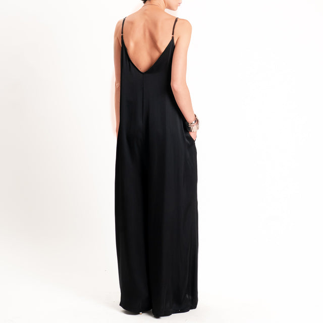 Motel-Tuta satin bretelle regolabili - nero