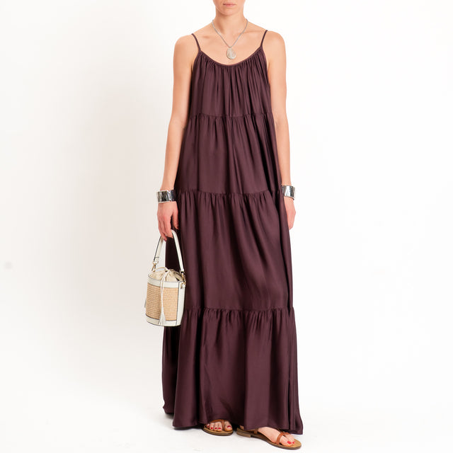 Motel-Abito satin con balze bretelle regolabili - burgundy