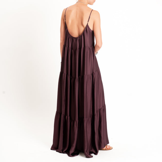 Motel-Abito satin con balze bretelle regolabili - burgundy