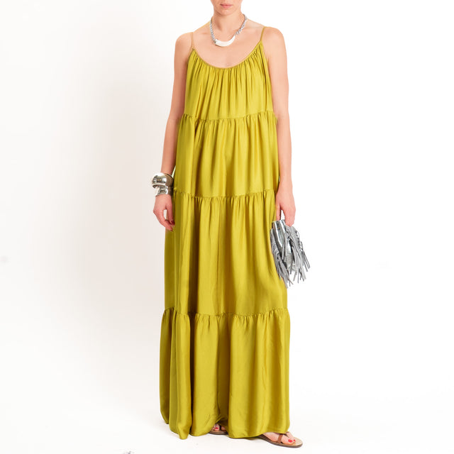 Motel-Abito satin con balze bretelle regolabili - lime