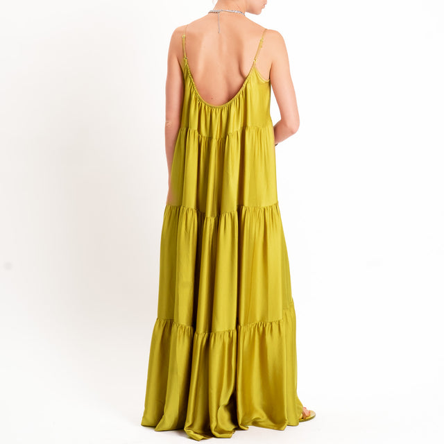 Motel-Abito satin con balze bretelle regolabili - lime