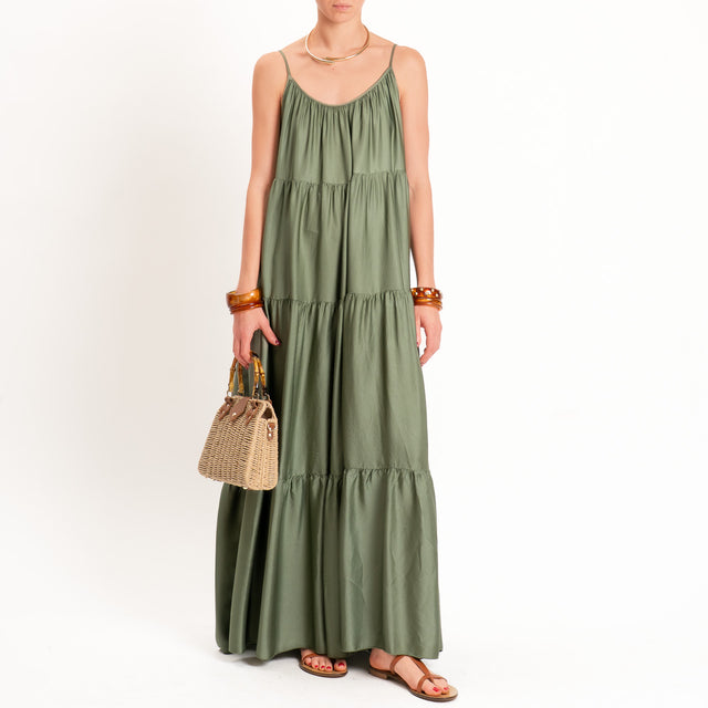 Motel-Abito satin con balze bretelle regolabili - militare