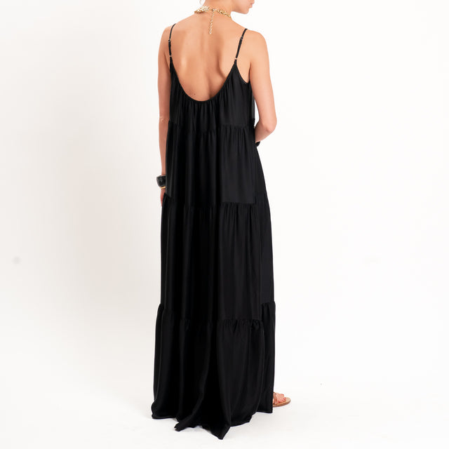 Motel-Abito satin con balze bretelle regolabili - nero