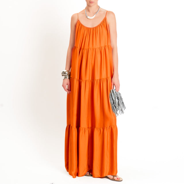 Motel-Abito satin con balze bretelle regolabili - arancione
