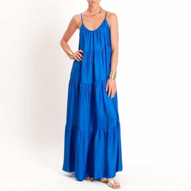 Motel-Abito satin con balze bretelle regolabili - royal