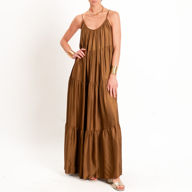 Motel-Abito satin con balze bretelle regolabili - sigaro