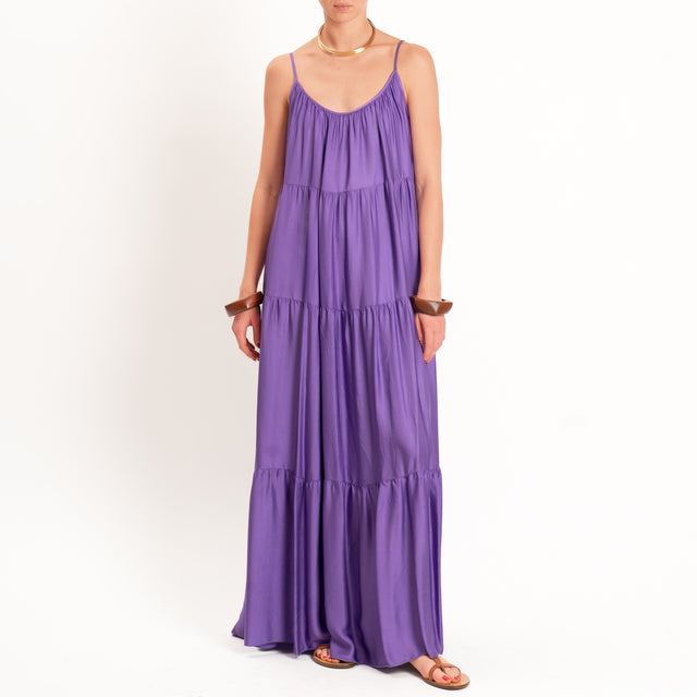Motel-Abito satin con balze bretelle regolabili - glicine