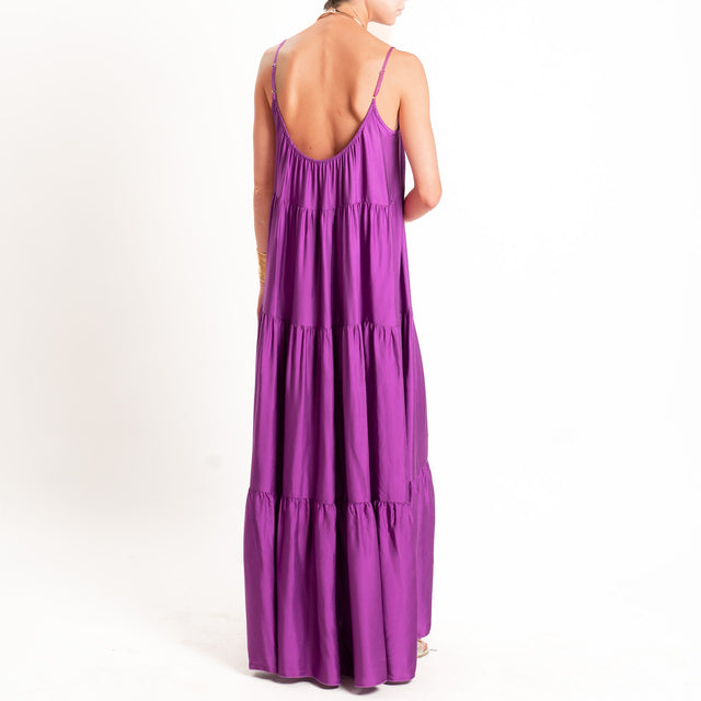 Motel-Abito satin con balze bretelle regolabili - malva