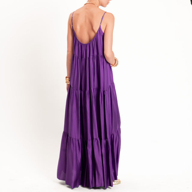 Motel-Abito satin con balze bretelle regolabili - melanzana