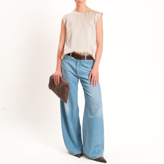 Motel-Blusa smanicata in satin viscosa elasticizzata - avena