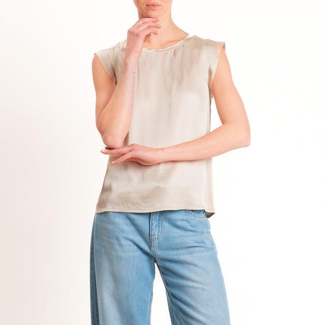 Motel-Blusa smanicata in satin viscosa elasticizzata - avena
