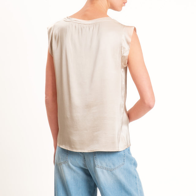 Motel-Blusa smanicata in satin viscosa elasticizzata - avena