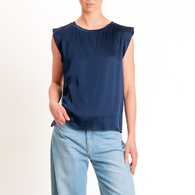 Motel-Blusa smanicata in satin viscosa elasticizzata - blu