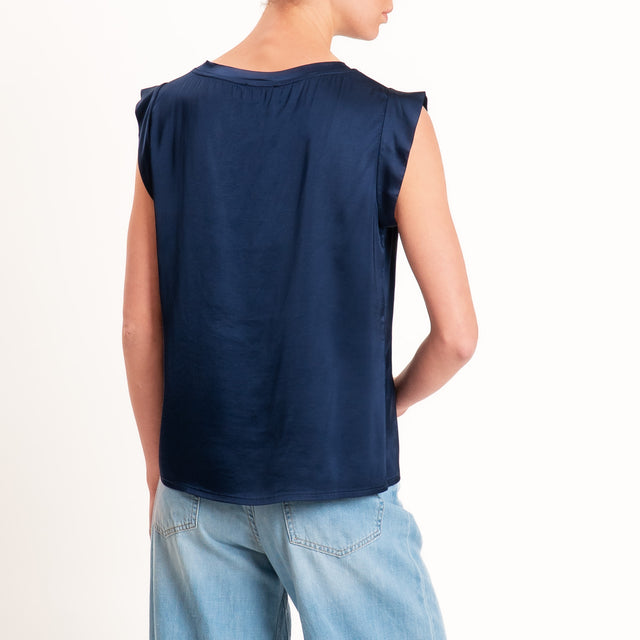 Motel-Blusa smanicata in satin viscosa elasticizzata - blu