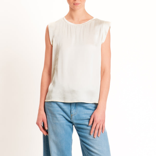 Motel-Blusa smanicata in satin viscosa elasticizzata - burro