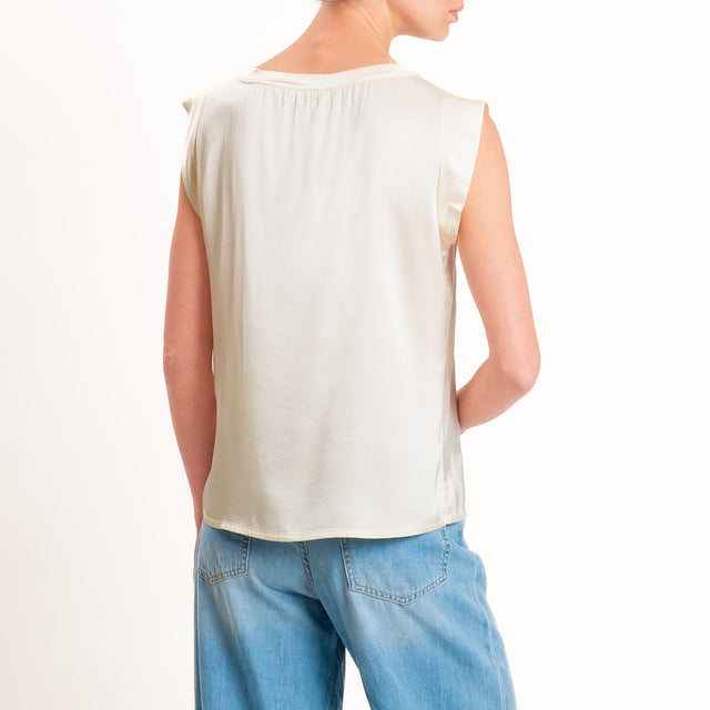 Motel-Blusa smanicata in satin viscosa elasticizzata - burro