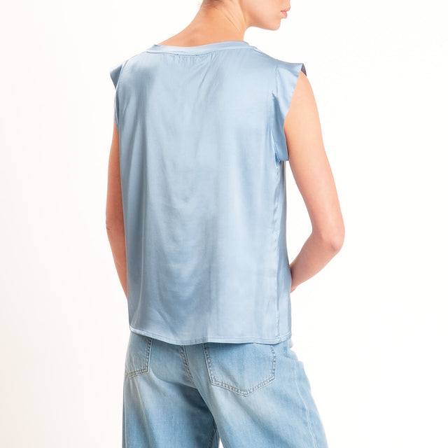 Motel-Blusa smanicata in satin viscosa elasticizzata - cielo