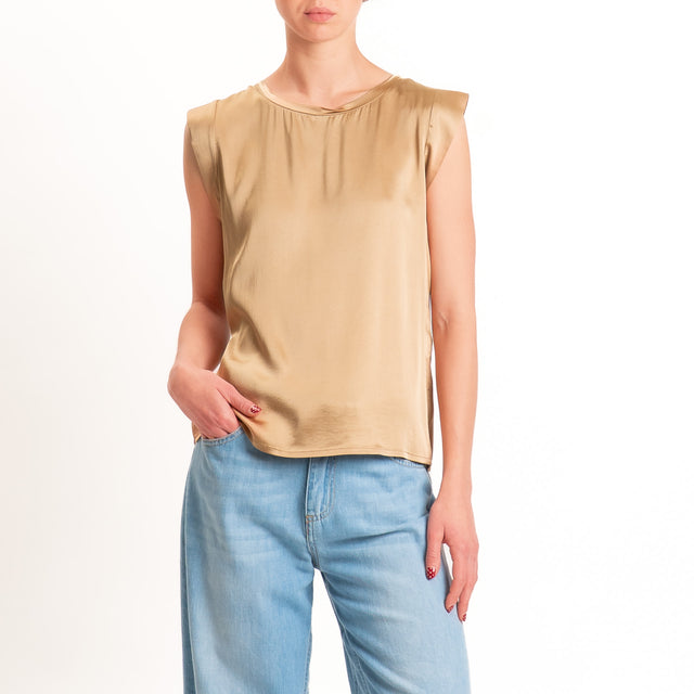 Motel-Blusa smanicata in satin viscosa elasticizza - desert