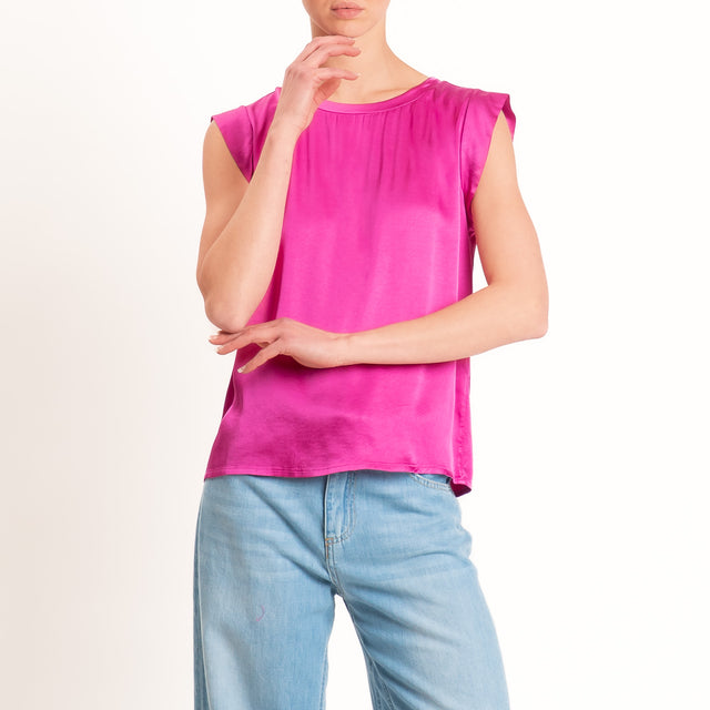 Motel-Blusa smanicata in satin viscosa elasticizzata - fucsia