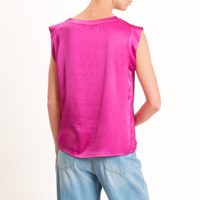 Motel-Blusa smanicata in satin viscosa elasticizzata - fucsia