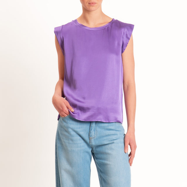 Motel-Blusa smanicata in satin viscosa elasticizzata - glicine