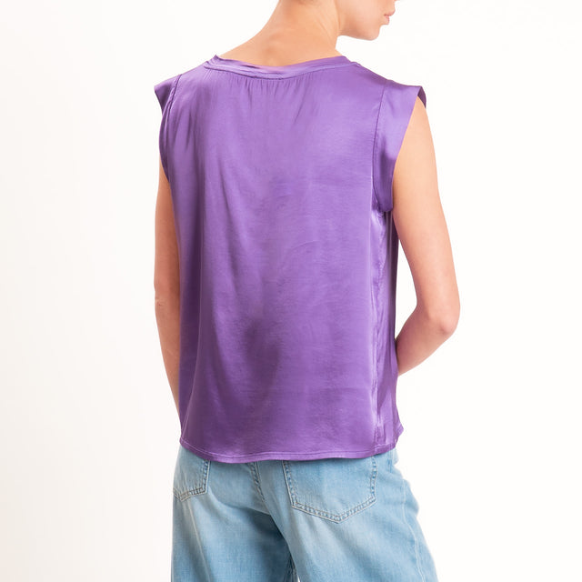 Motel-Blusa smanicata in satin viscosa elasticizzata - glicine