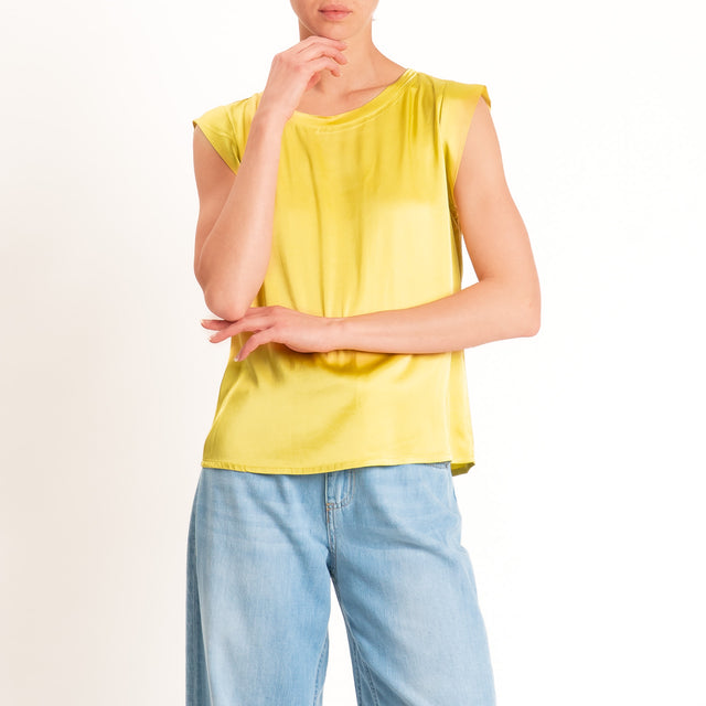 Motel-Blusa smanicata in satin viscosa elasticizza - lime