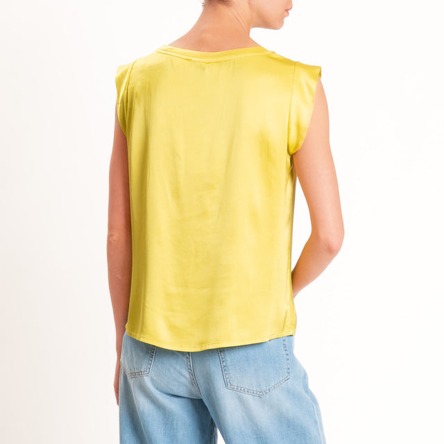Motel-Blusa smanicata in satin viscosa elasticizza - lime