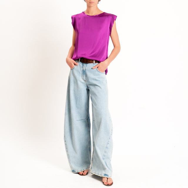 Motel-Blusa smanicata in satin viscosa elasticizzata - malva