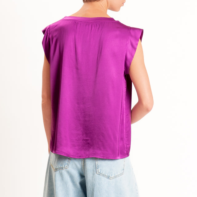 Motel-Blusa smanicata in satin viscosa elasticizzata - malva