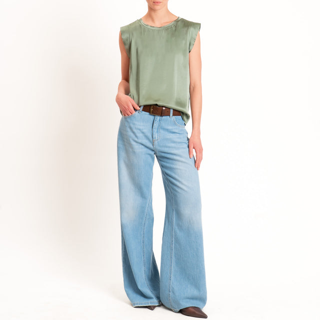 Motel-Blusa smanicata in satin viscosa elasticizzata - militare