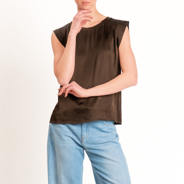 Motel-Blusa smanicata in satin viscosa elasticizzata - caffe'