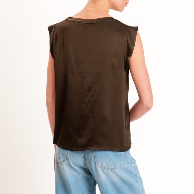 Motel-Blusa smanicata in satin viscosa elasticizzata - caffe'