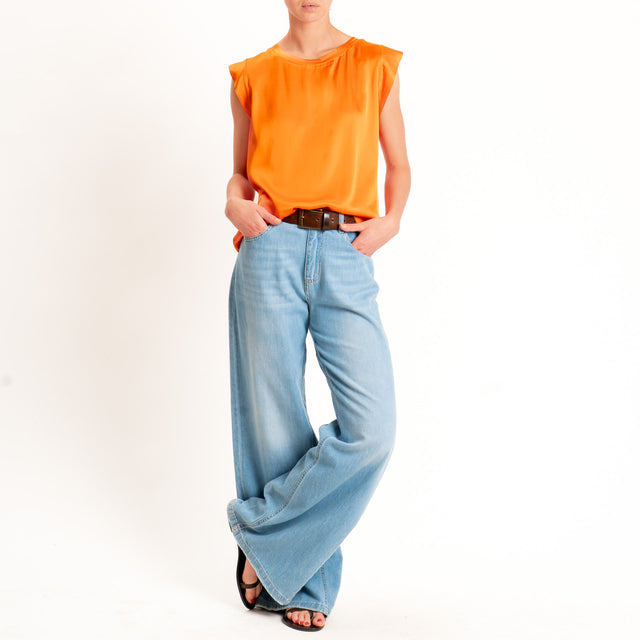 Motel-Blusa smanicata in satin viscosa elasticizza - arancio