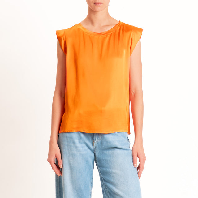 Motel-Blusa smanicata in satin viscosa elasticizza - arancio