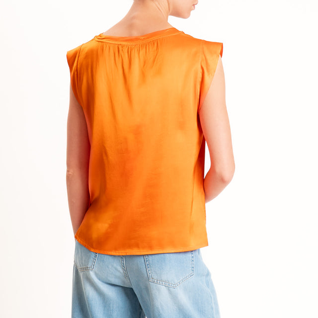 Motel-Blusa smanicata in satin viscosa elasticizza - arancio